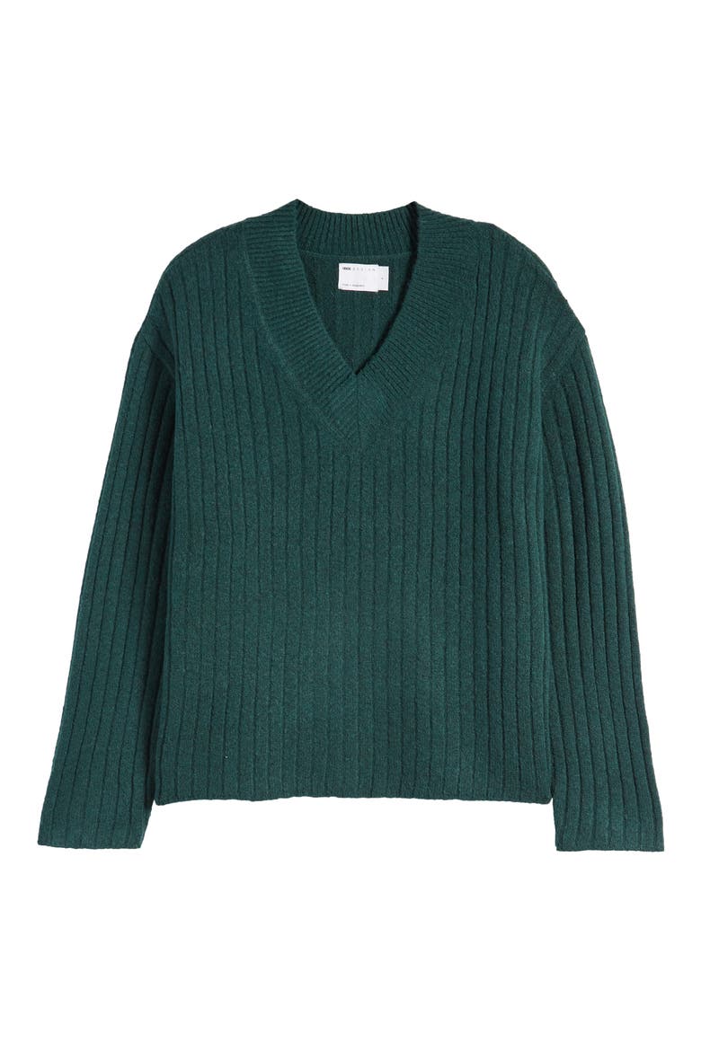 Boxy V-Neck Rib Sweater, Alternate, color, DARK GREEN