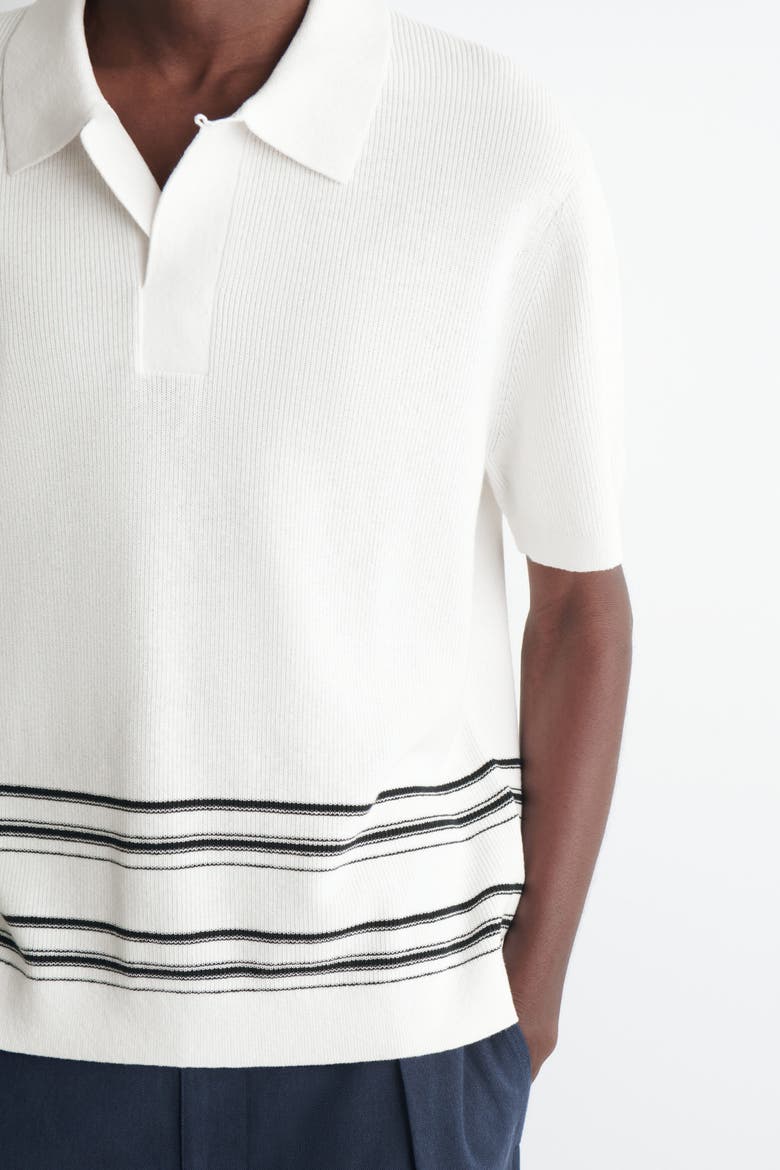 Striped Knitted Cotton-linen Polo Shirt, Alternate, color, CREAM / STRIPED