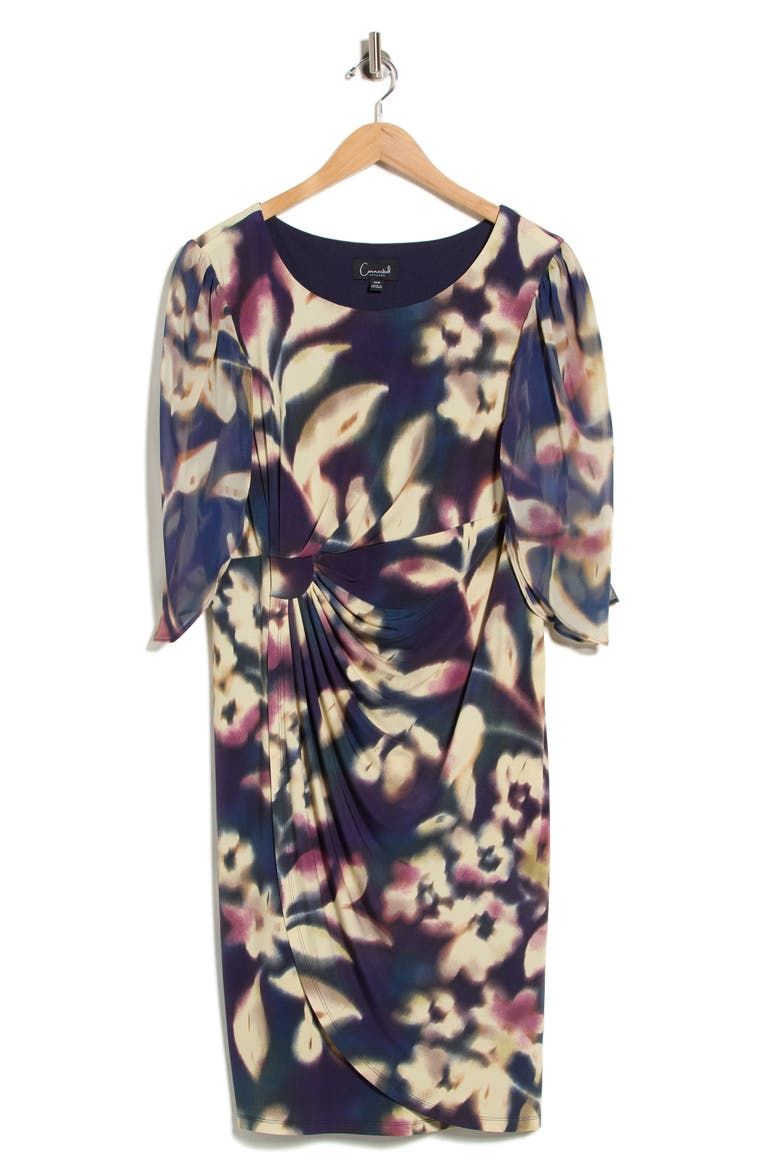 Cape Sleeve Mock Wrap Dress, Alternate, color, NAVY