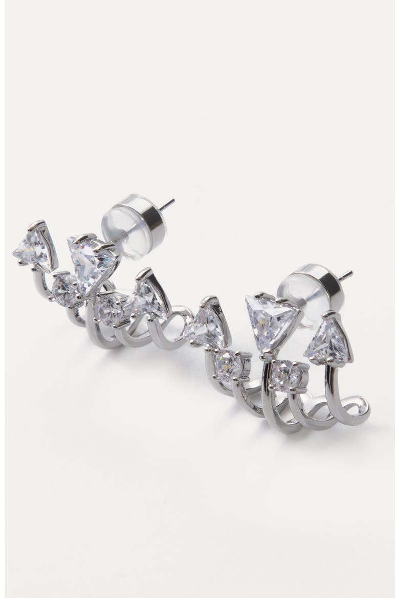Geometric Cubic Zirconia Layered Earrings, Alternate, color, SILVER
