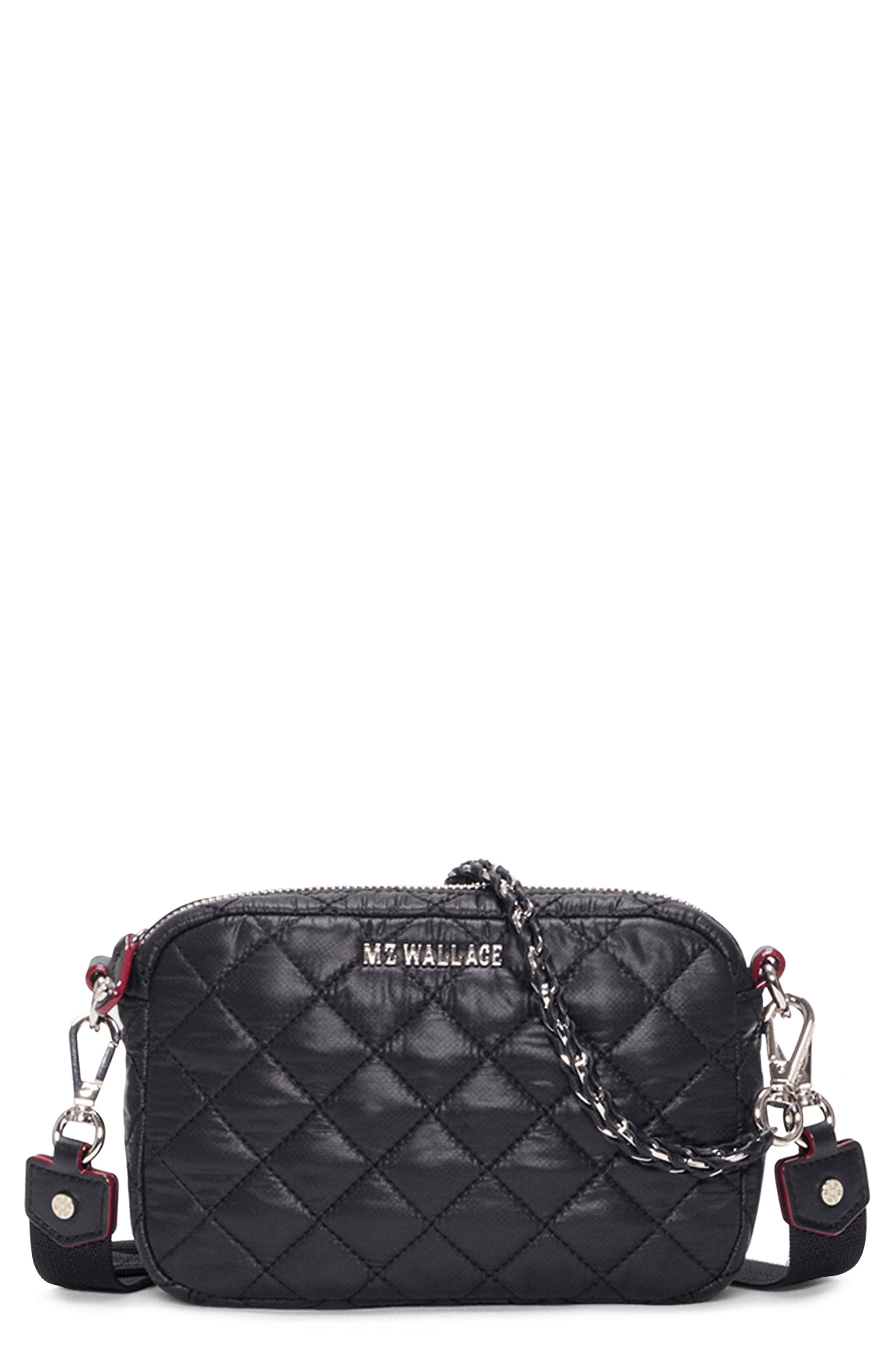 MZ Wallace Mini Crosby Quilted Nylon Crossbody Bag, Main, color, Black