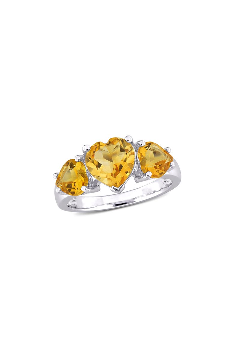 Sterling Silver Heart-Shape Citrine 3-Stone Ring, Main, color, YELLOW