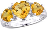 DELMAR Sterling Silver Heart-Shape Citrine 3-Stone Ring