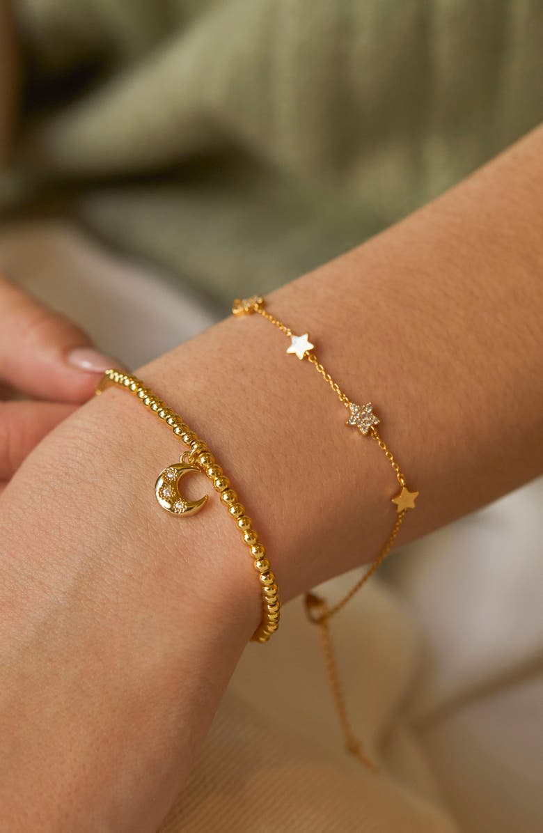 Estella Bartlett Sienna Moon Beaded Stretch Bracelet, Alternate, color, Gold