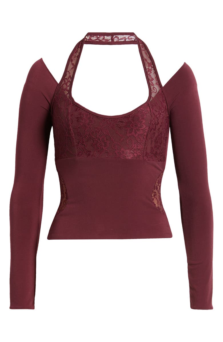 Mistress Rocks Long Sleeve Halter Lace Top, Alternate, color,