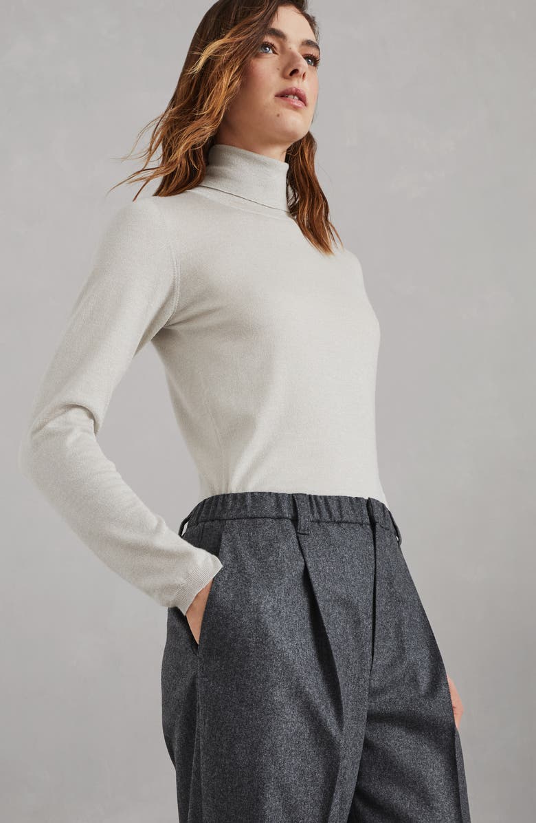 Brunello Cucinelli Virgin wool and cashmere flannel baggy trousers, Alternate, color, 