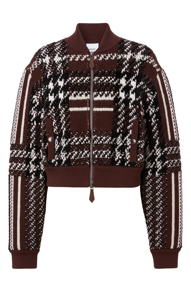 Burberry Jacquard Houndstooth Knit Bomber Jacket, Alternate, color,