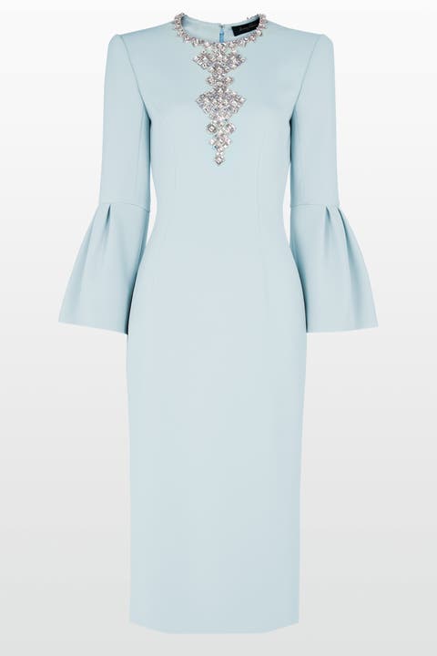 Margoni Bell-Sleeve Embellished Midi Dress