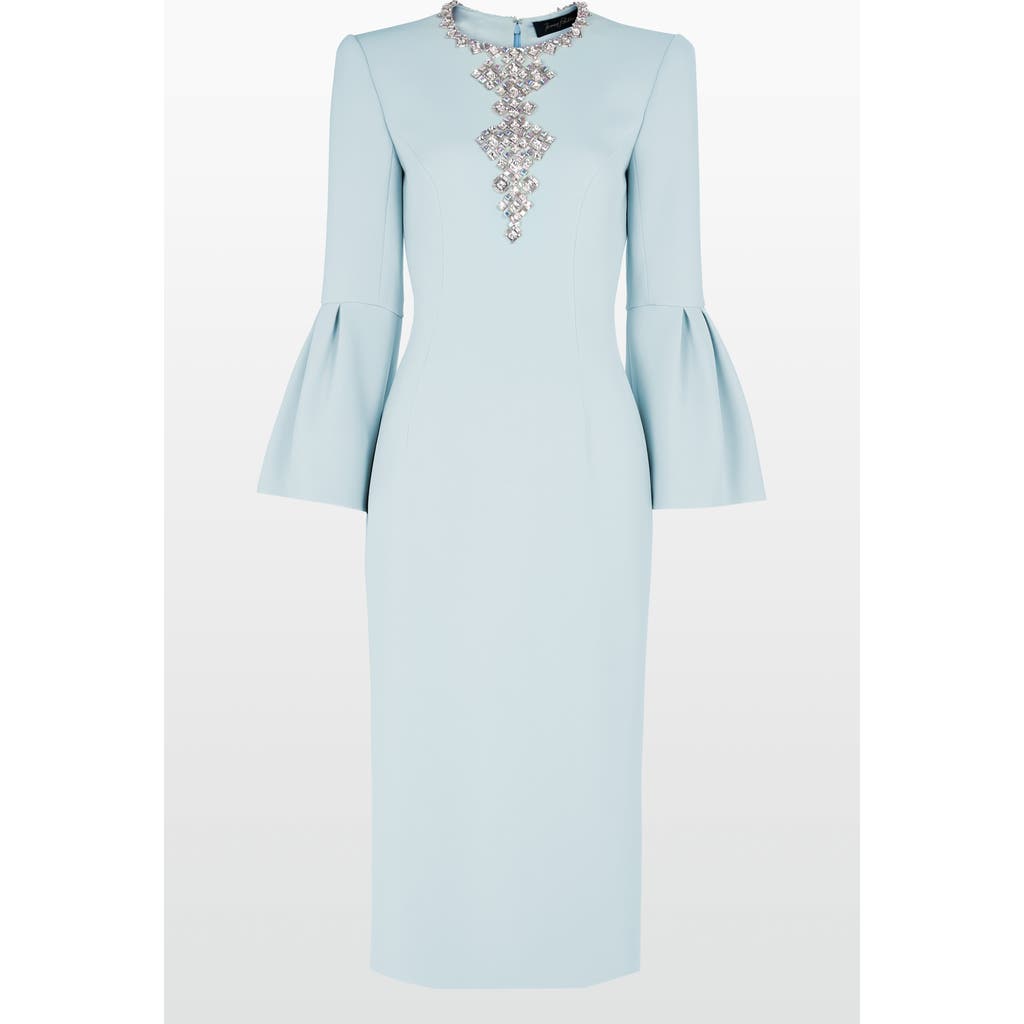 Jenny Packham Margoni Bell-sleeve Embellished Midi Dress In Blue