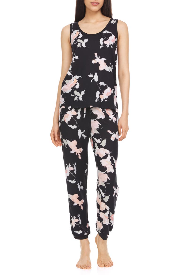 Agnes Dreamy Knit Tank & Joggers Pajamas, Main, color, BLACK