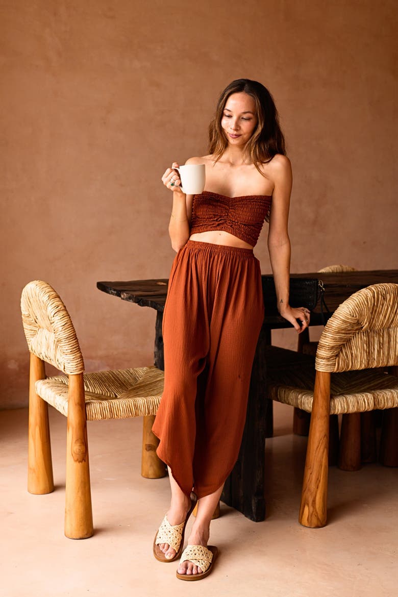 Winona Smocked Tube Top & Asymmetrical Pants Set, Alternate, color, Orange