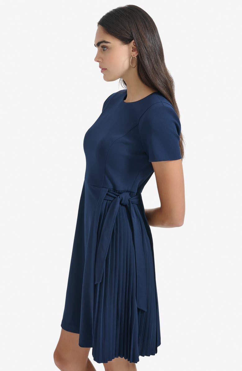 Calvin Klein Side Tie Pleated A-Line Dress, Alternate, color, Indigo