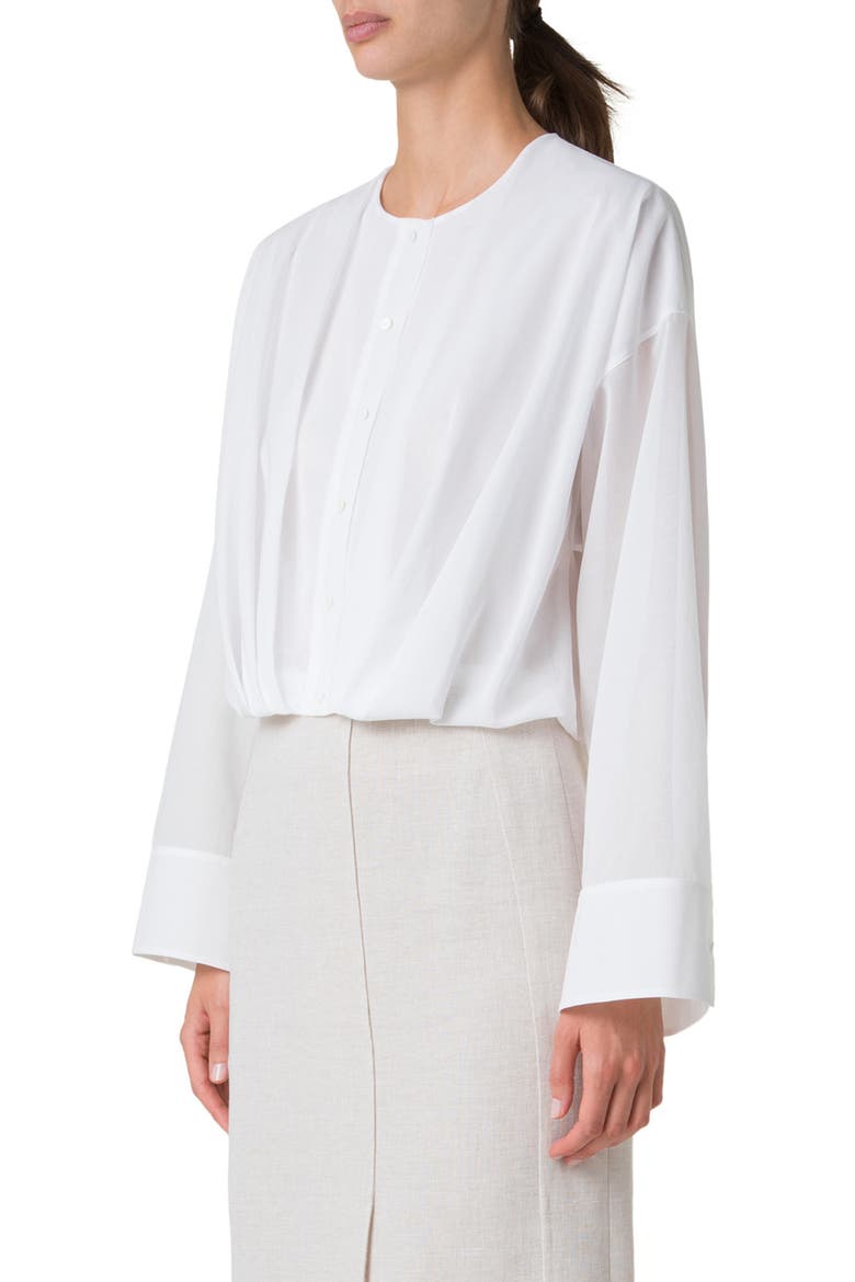 Cotton Voile Crop Button-Up Shirt, Alternate, color, PURE WHITE