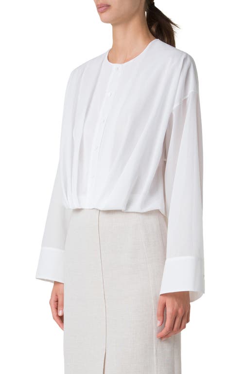 Akris Cotton Voile Crop Button-up Shirt In Pure White