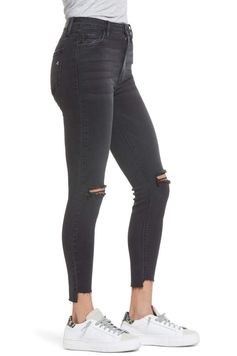 Ripped High Waist Ankle Skinny Jeans, Alternate, color, BLACK