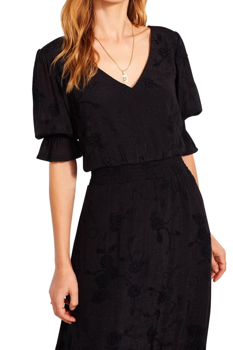 BB Dakota x Steve Madden Hampton Embroidered Prairie Dress, Alternate, color, BLACK