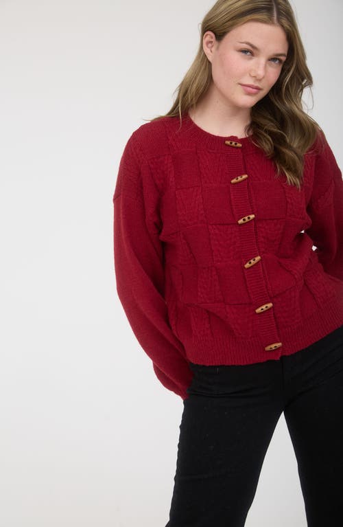Blu Pepper Textured Oblong Button Cardigan In Red
