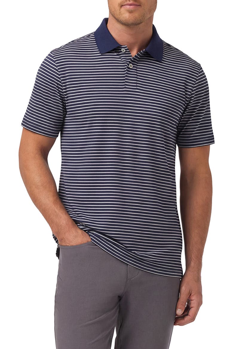 Sawyer Trim Fit Performance Golf Polo, Main, color, NAVY WHITE STRIPE