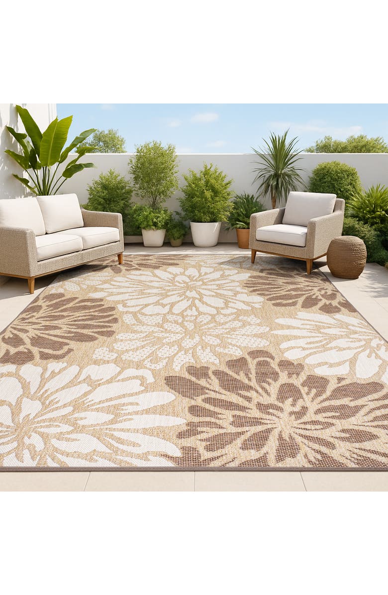 JONATHAN Y Zinnia Modern Floral Textured Weave Indoor/Outdoor Area Rug, Alternate, color, Brown/Cream