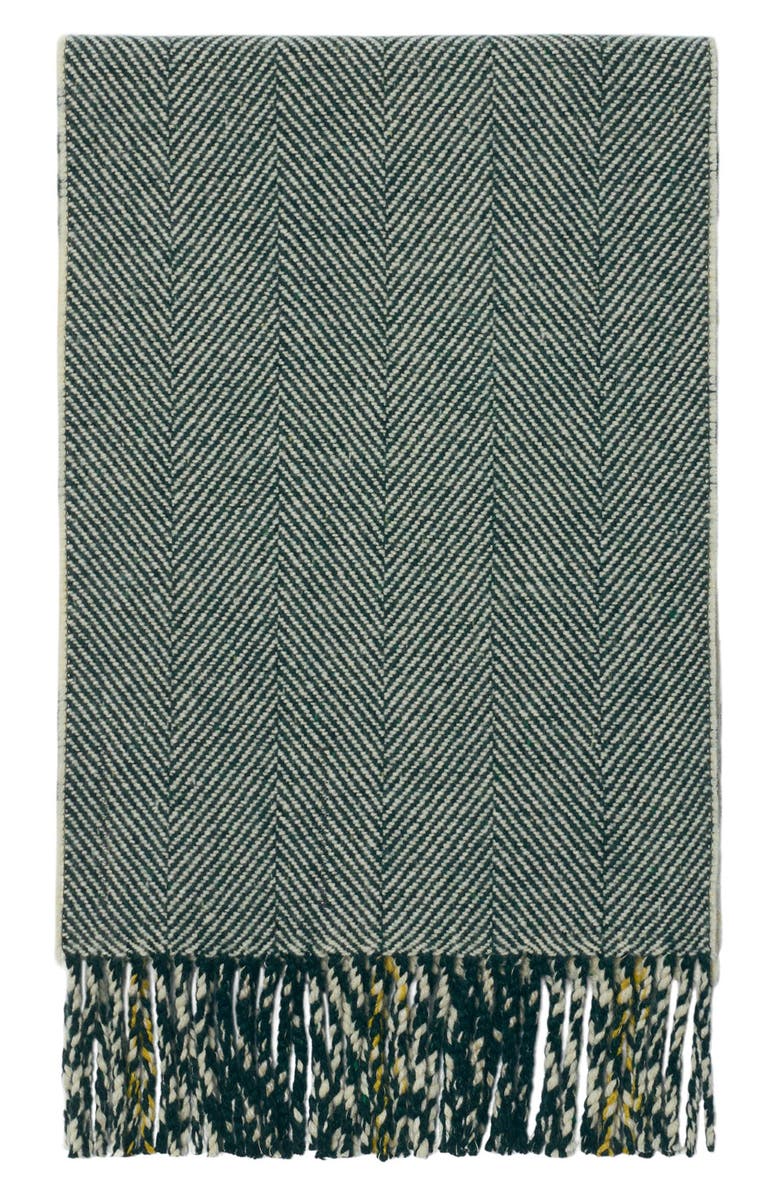 Burberry Check & Herringbone Reversible Cashmere & Wool Fringe Scarf, Alternate, color,