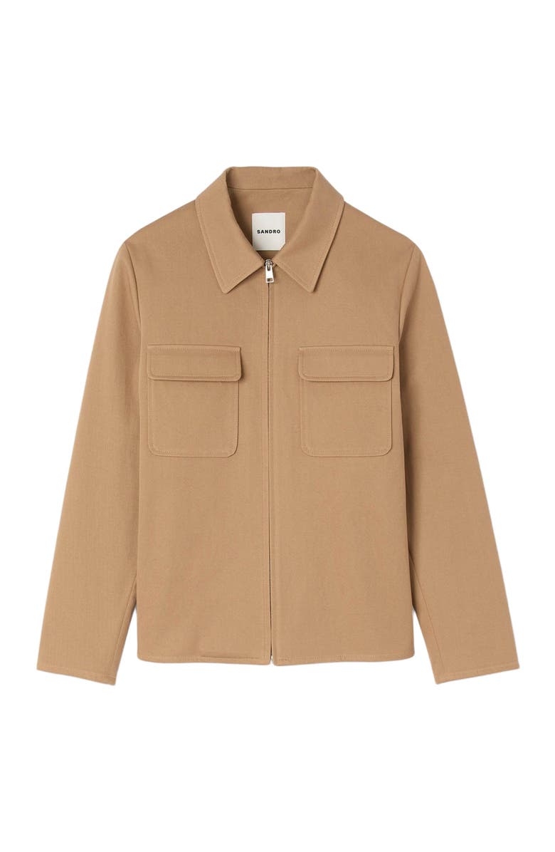 SANDRO Zip-up pocket jacket, Alternate, color, Camel