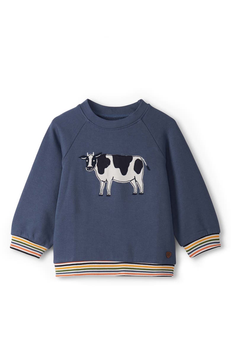 Hatley Cow Appliqué Cotton Crewneck Sweatshirt, Main, color, 