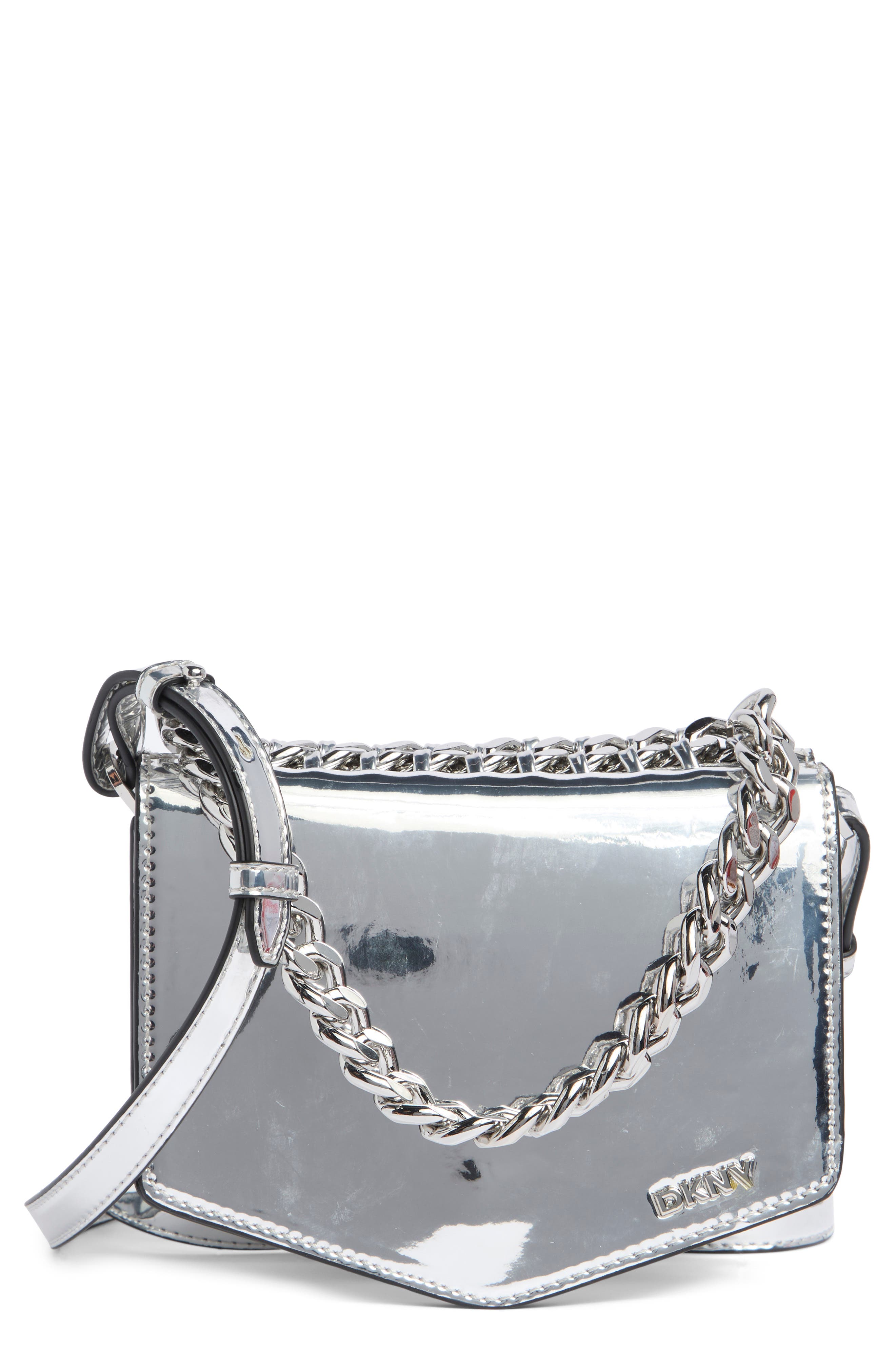 DKNY Riona Flap Crossbody Bag, Main, color, Silver