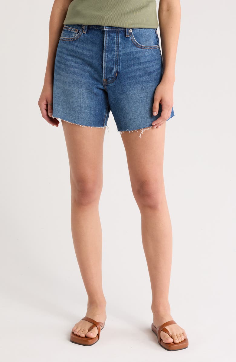 Veronica Beard Ellis Mid Rise Cutoff Denim Shorts, Main, color, Stoned Bright Blue