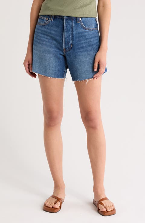 Ellis Mid Rise Cutoff Denim Shorts (Stoned Bright Blue)