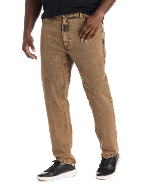 True Nation By Dxl Big & Tall Overdye Tapered-fit Jeans In Brown