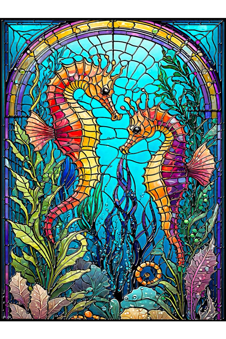Under the Sea Stained Glass 1000 piece Jigsaw Puzzle for Adults, Alternate, color, Multicolor