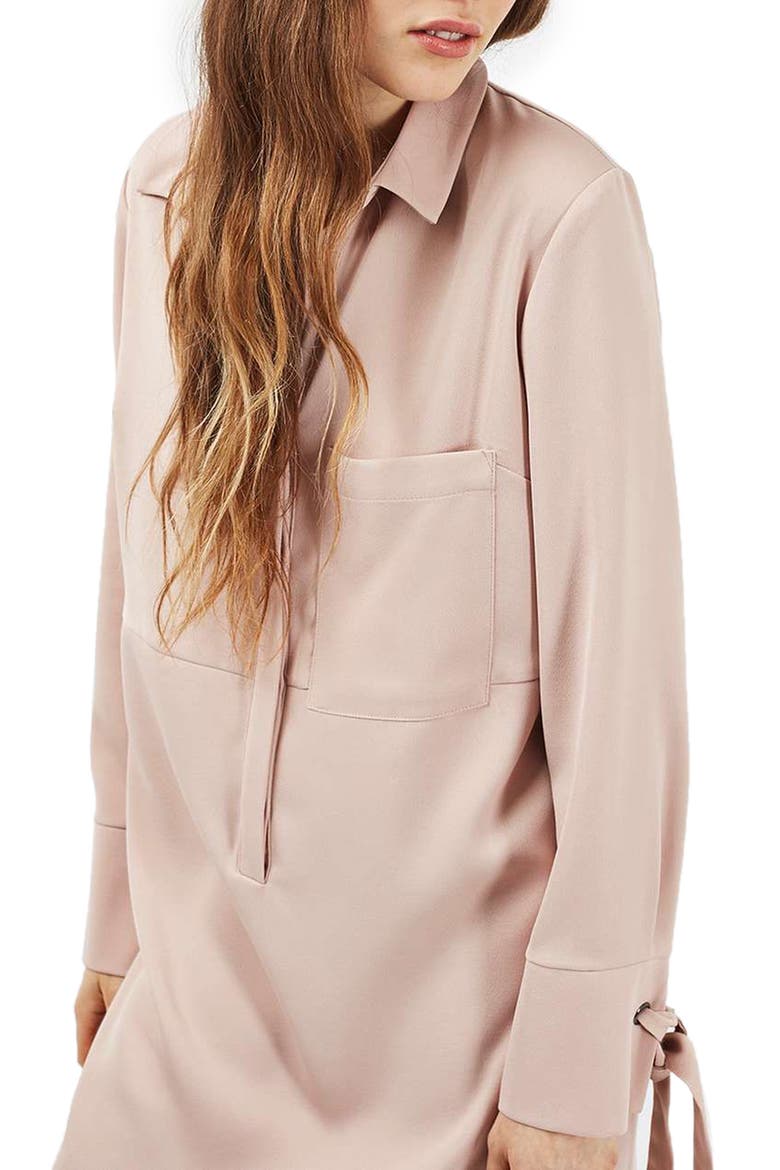 Tie Cuff Shirtdress, Main, color, BLUSH