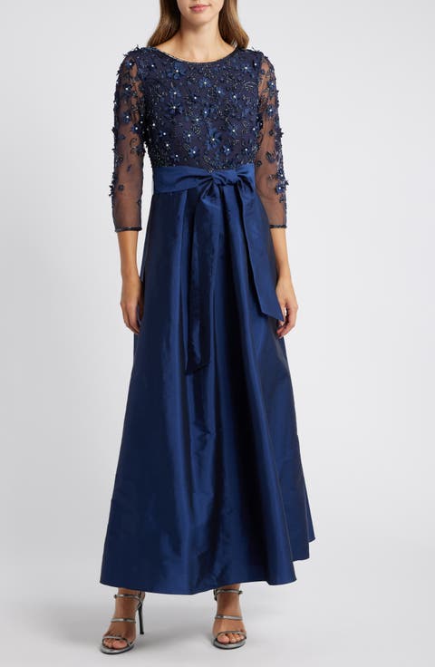 11142: Floral Lace A-Line Dress with Illusion Back | Adore