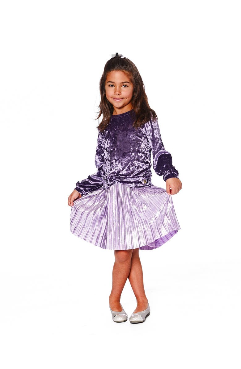 Deux par Deux Long Sleeve Bi-Material Velour and Jersey Dress, Main, color, Purple Gray