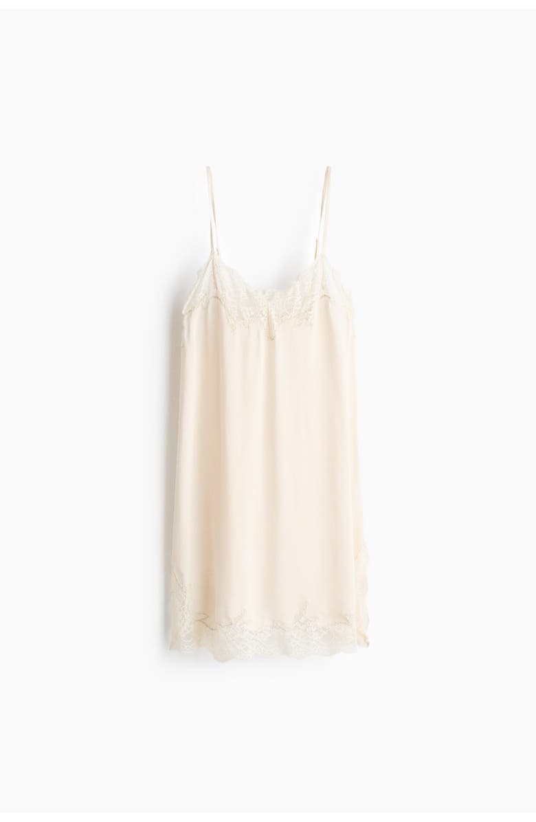 H&M Lace-trimmed Satin Slip Dress, Alternate, color, Cream