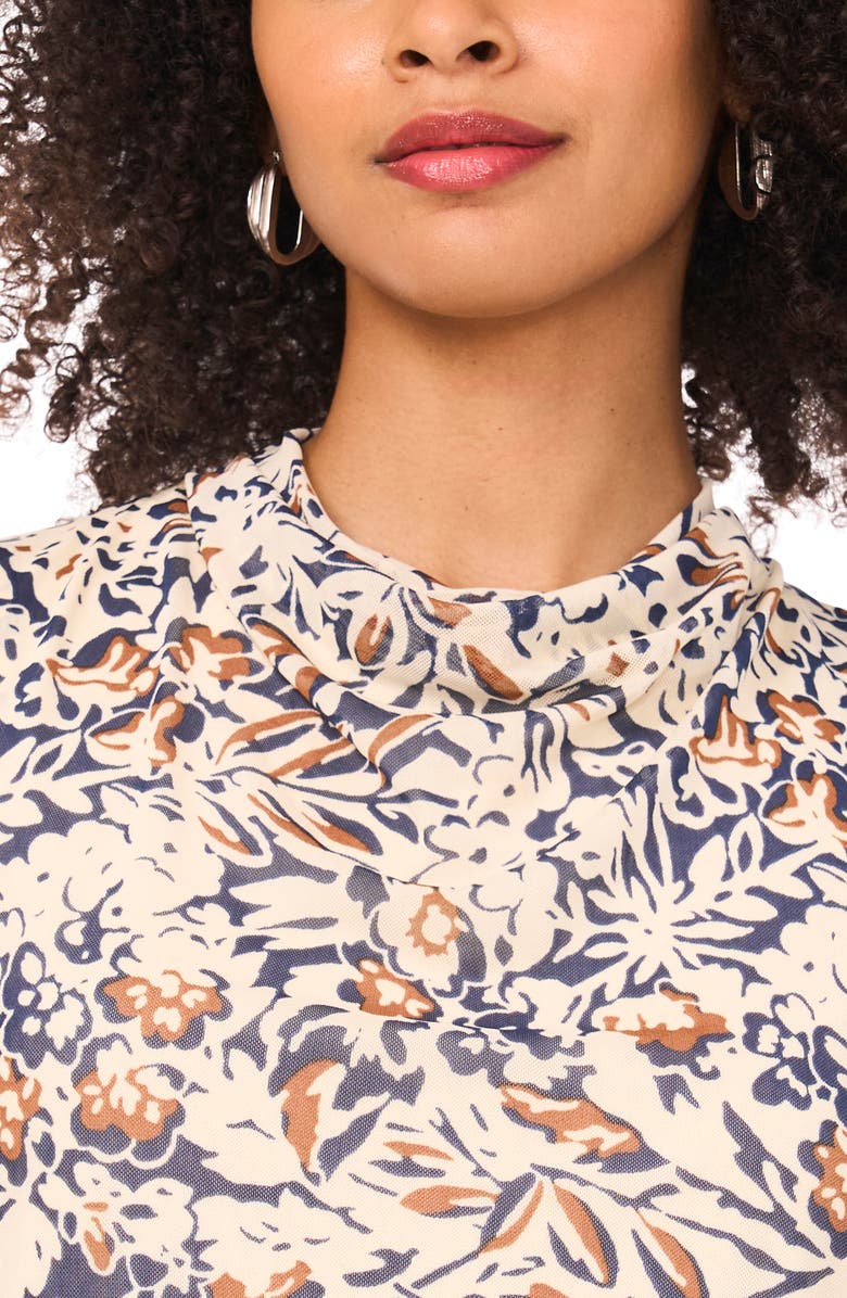 Halogen<sup>®</sup> Ditsy Cowl Neck Sleeveless Mesh Top, Alternate, color, Classic Navy