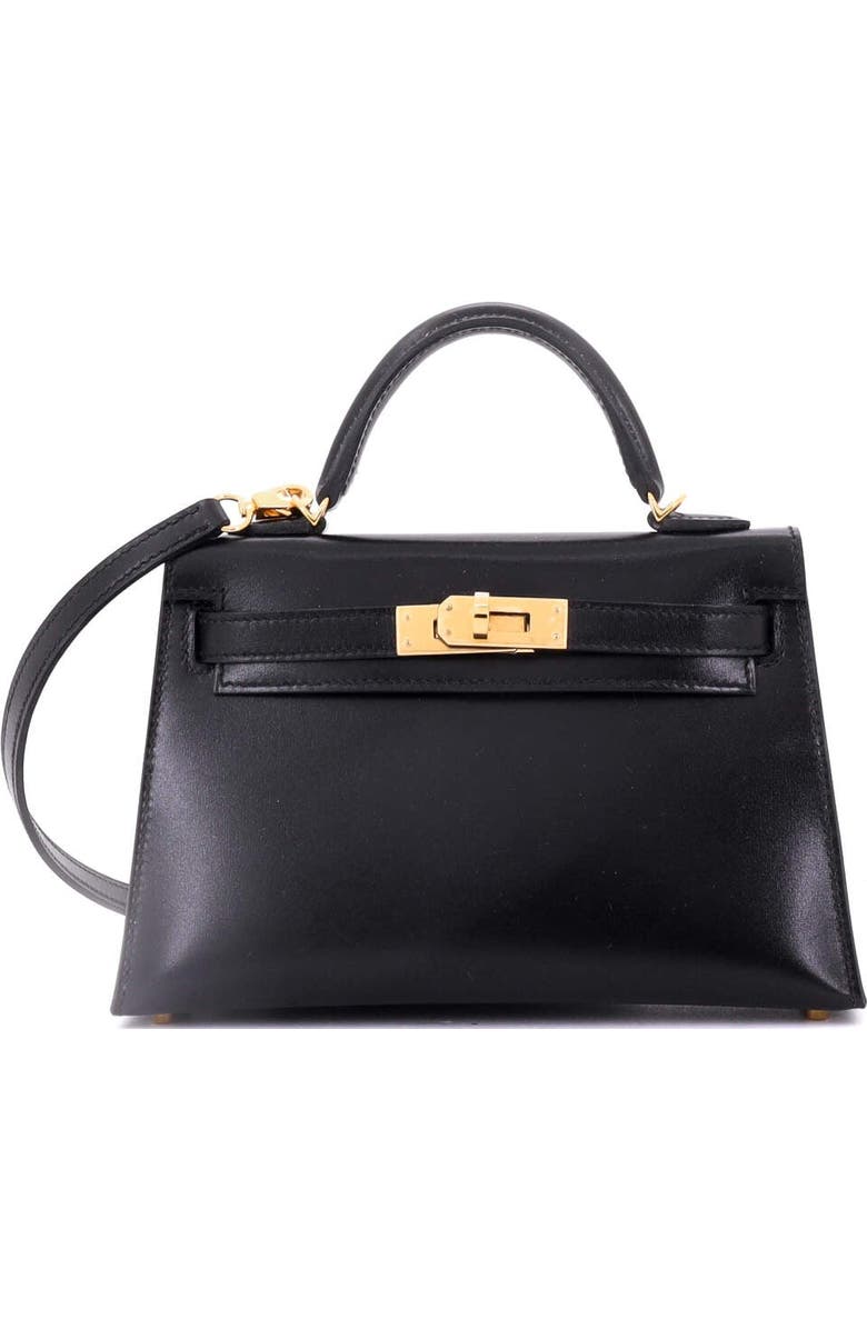 Pre-Owned Hermes Kelly Mini II Bag Black Tadelakt with Gold Hardware 20, Main, color, Noir