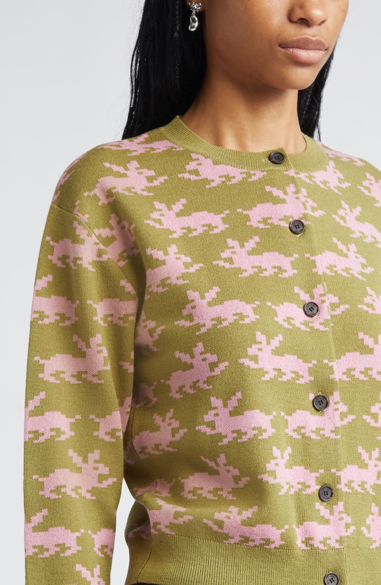 Sandy Liang Bouchette Merino Wool Jacquard Cardigan, Alternate, color, Olive Multi