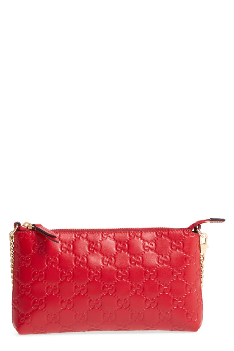 GG Leather Wallet on a Chain, Main, color, HIBISCUS RED