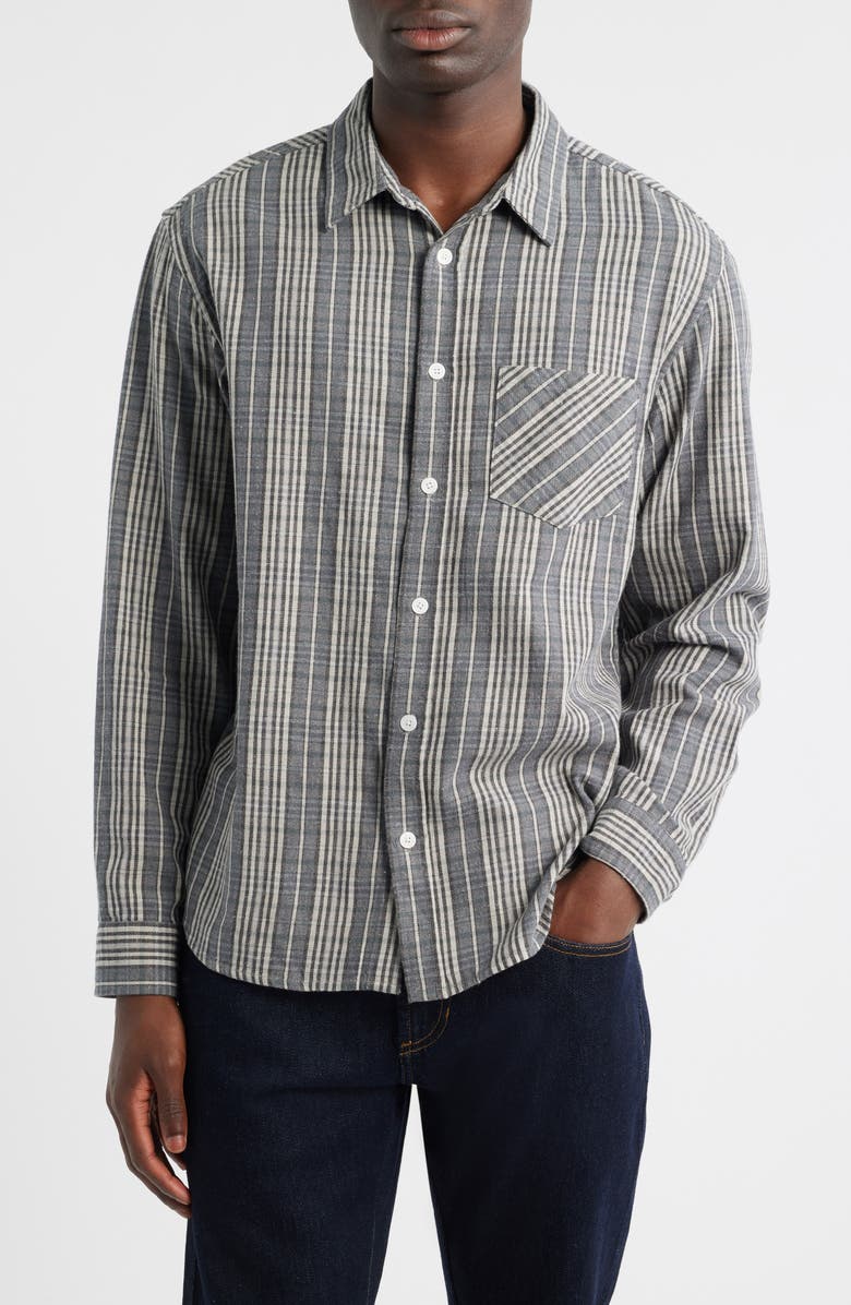 925 Originals Foreman Classic Fit Plaid Flannel Button-Up Shirt, Main, color, Grey