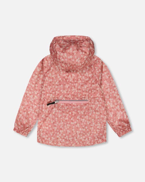 Deux Par Deux Little Girl's Printed Packable Windbreaker Small White Flowers On Pale Pink In White Flowers On Pale Pink
