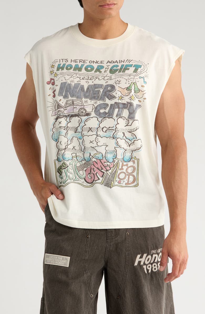 HONOR THE GIFT Block Party Graphic Muscle Tee, Main, color, Bone