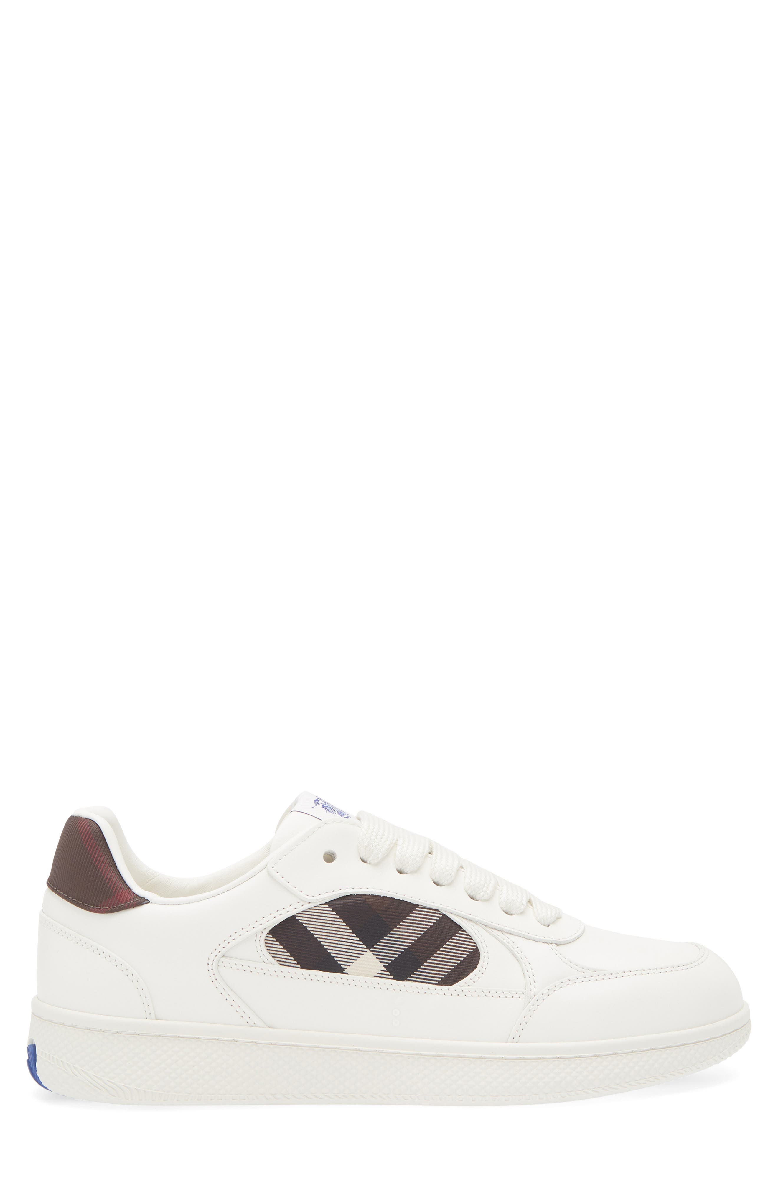 Burberry Terrace Mix Check Leather & Canvas Sneaker, Alternate, color, Cotton/ Mahogany