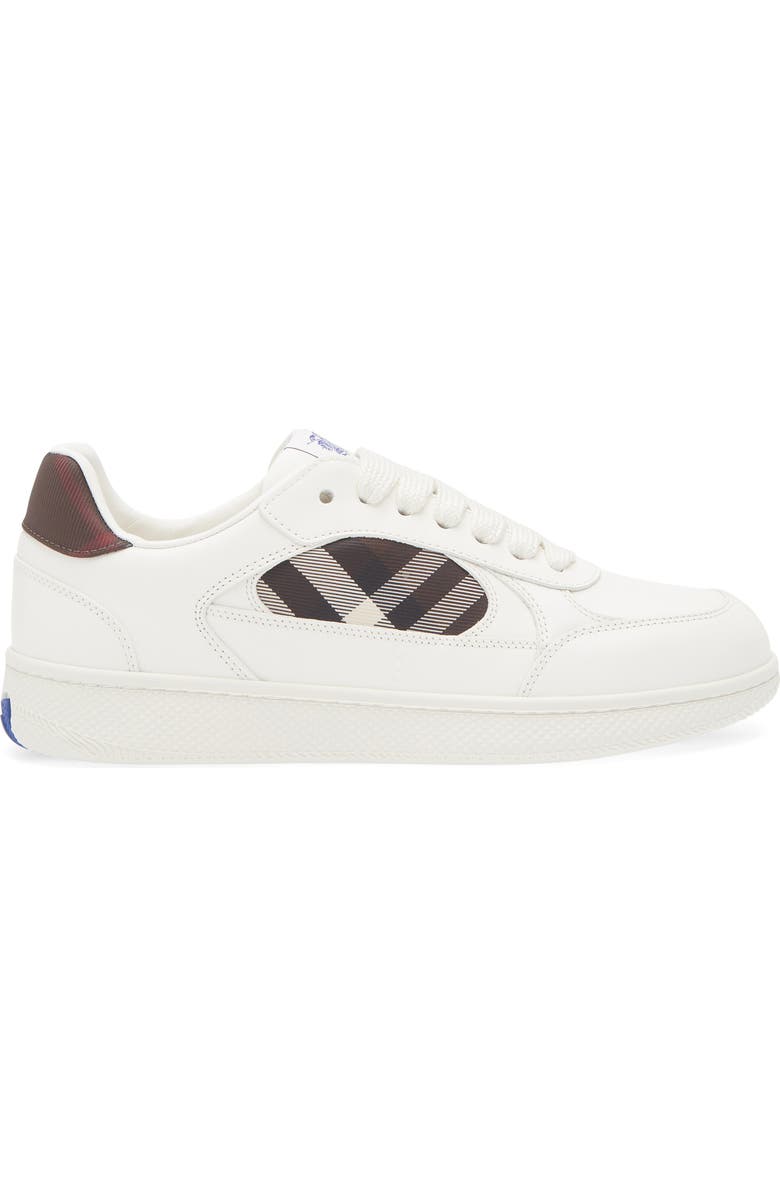 Burberry Terrace Mix Check Leather & Canvas Sneaker, Alternate, color, Cotton/ Mahogany