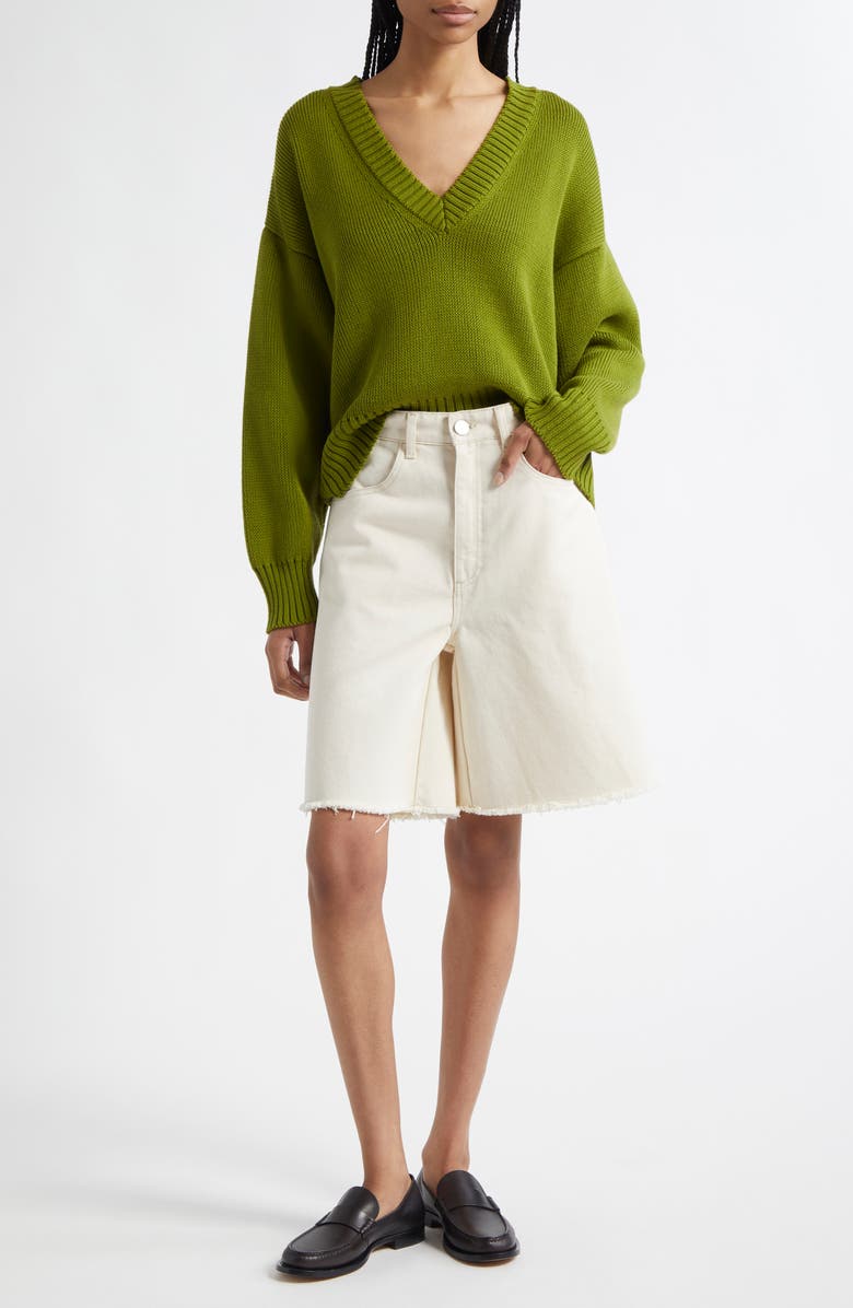 Róhe Loose Fit Baggy Hem Cutoff Denim Shorts, Alternate, color, Ecru