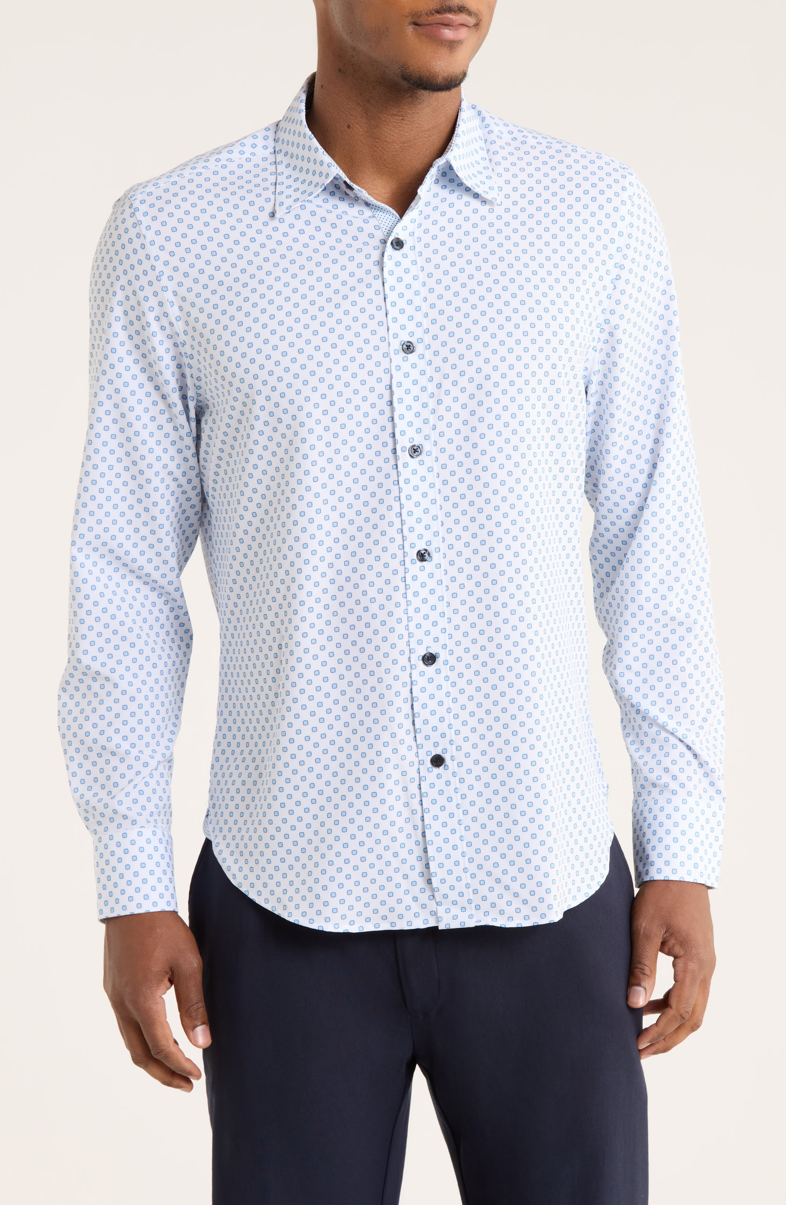 CONSTRUCT Abstract Dot Print Slim Fit 4-Way Stretch Button-Up Shirt