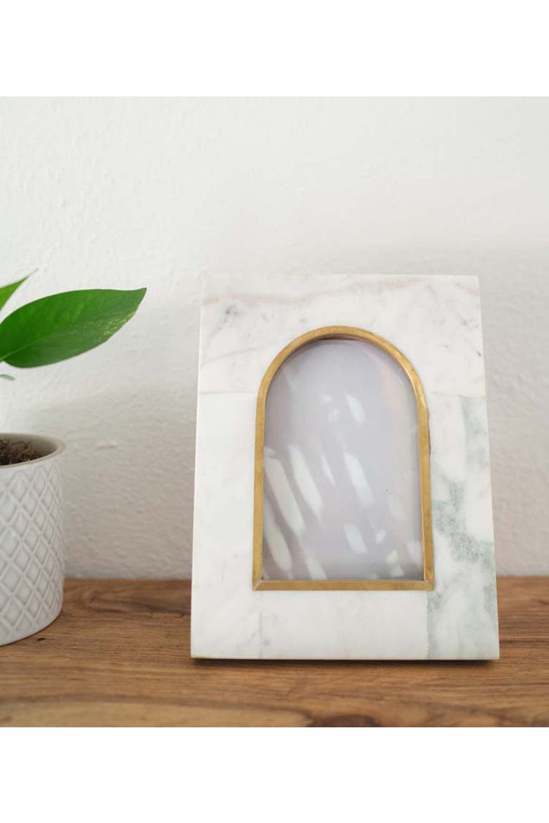 Sammita Arch White Picture Frame - Carved Marble Brass Inlay, Alternate, color, Carved Marble - 4x6