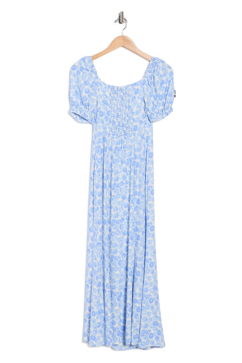 Haisley Floral Puff Sleeve Midi Dress, Alternate, color, BLUE DAISY
