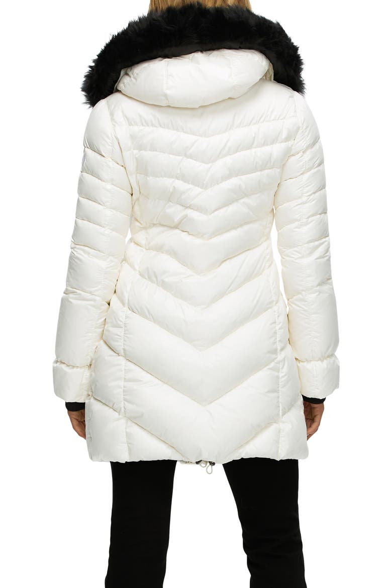 Apres-Ski Chevron Long Parka with Detachable Toscana Lamb Hood Trim, Alternate, color, Ivory/Black