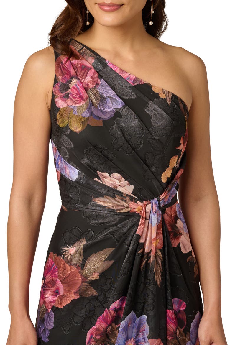 One-Shoulder Chiffon Gown, Alternate, color, BLACK MULTI